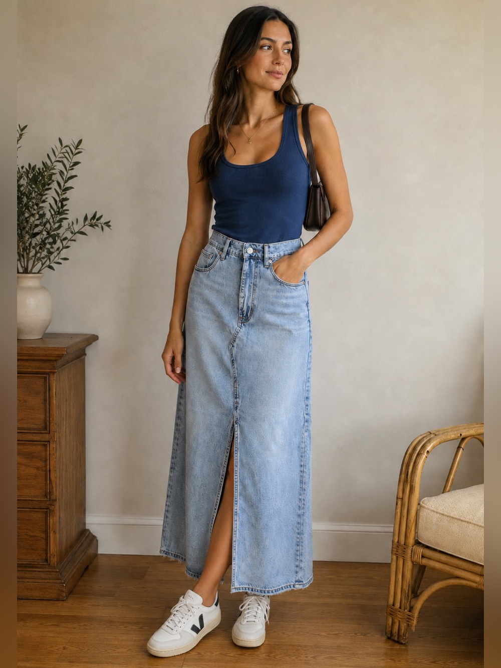 🔹 Blank NYC Lightweight Light Wash Denim Maxi Skirt Size 27 (fits like Size 6)
